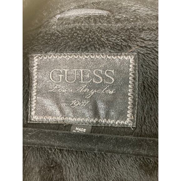 GUESS 1981 Faux Leather Jacket Roll Faux Fur Collar &Lining Black Size M - Picture 5 of 12